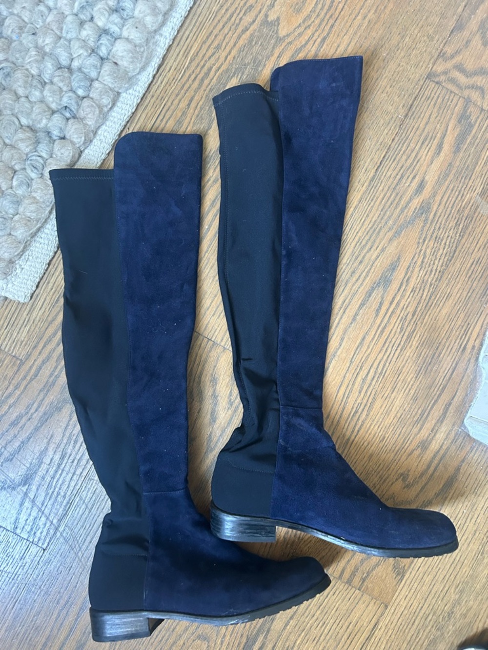 Stuart Weitzman Navy Suede & Stretch Over-the-Knee Boots
